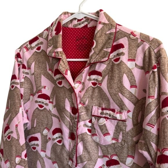 Nick & Nora Flannel Christmas Sock Monkey Sleep Shirt Nightgown, Size M - Picture 3 of 6